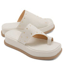 Papete Flatform Feminina Tamanco Aplique Tachas Casual Chic Off White 23404 Sete Sales