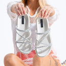 Papete Feminina Branca Strass Brilho Sandália 4 Tiras Flat Conforto
