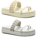 Kit 2 Sandálias Tressê Feminina GuGi Papete Conforto Com Tiras Trançadas Birkenstock Dia A Dia Marfim e Branco