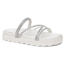 Papete Feminina Branca Strass Brilho Sandália 4 Tiras Flat Conforto